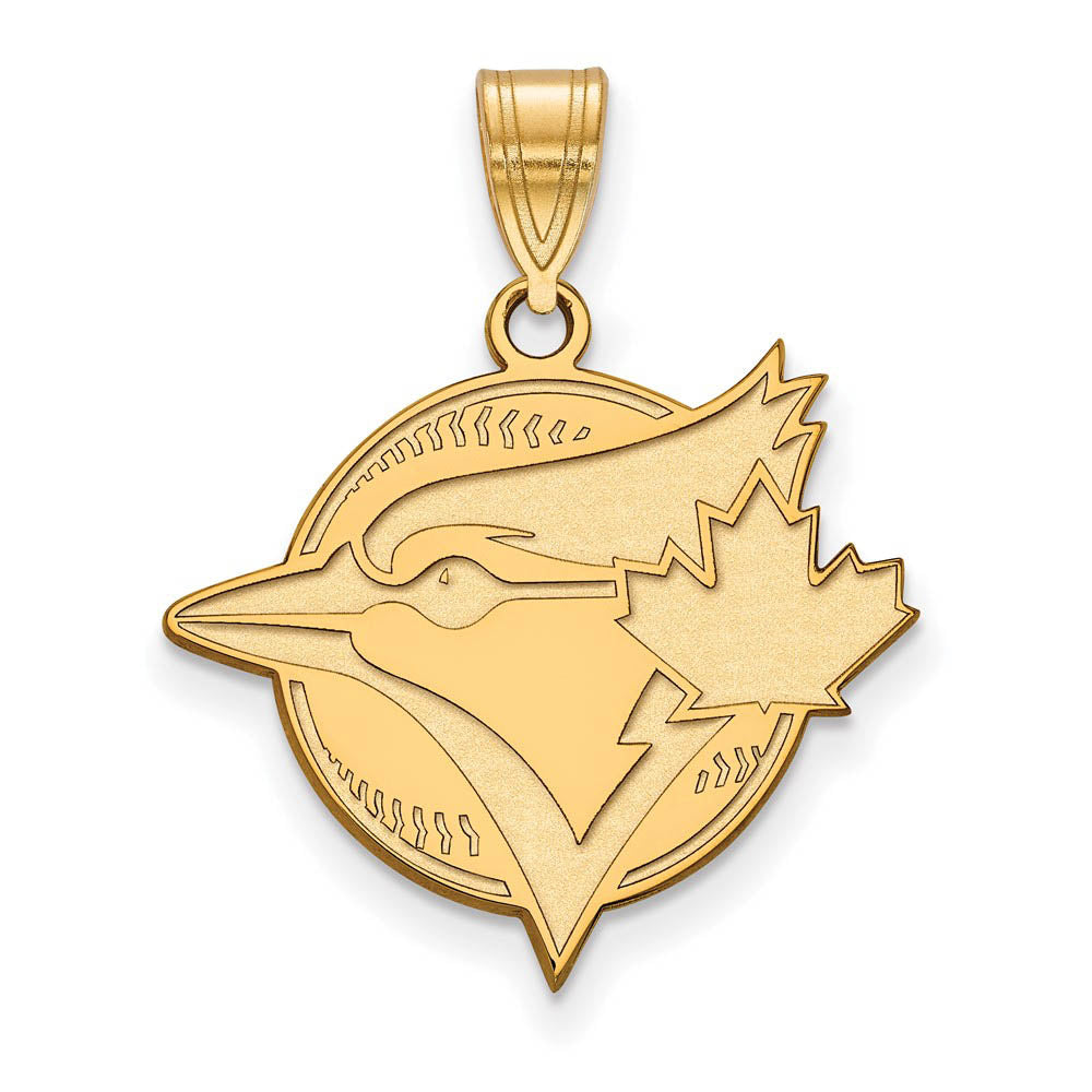 14K Gold Plated Silver MLB Toronto Blue Jays LG Baseball Logo Pendant, Item P33346 by The Black Bow Jewelry Co.