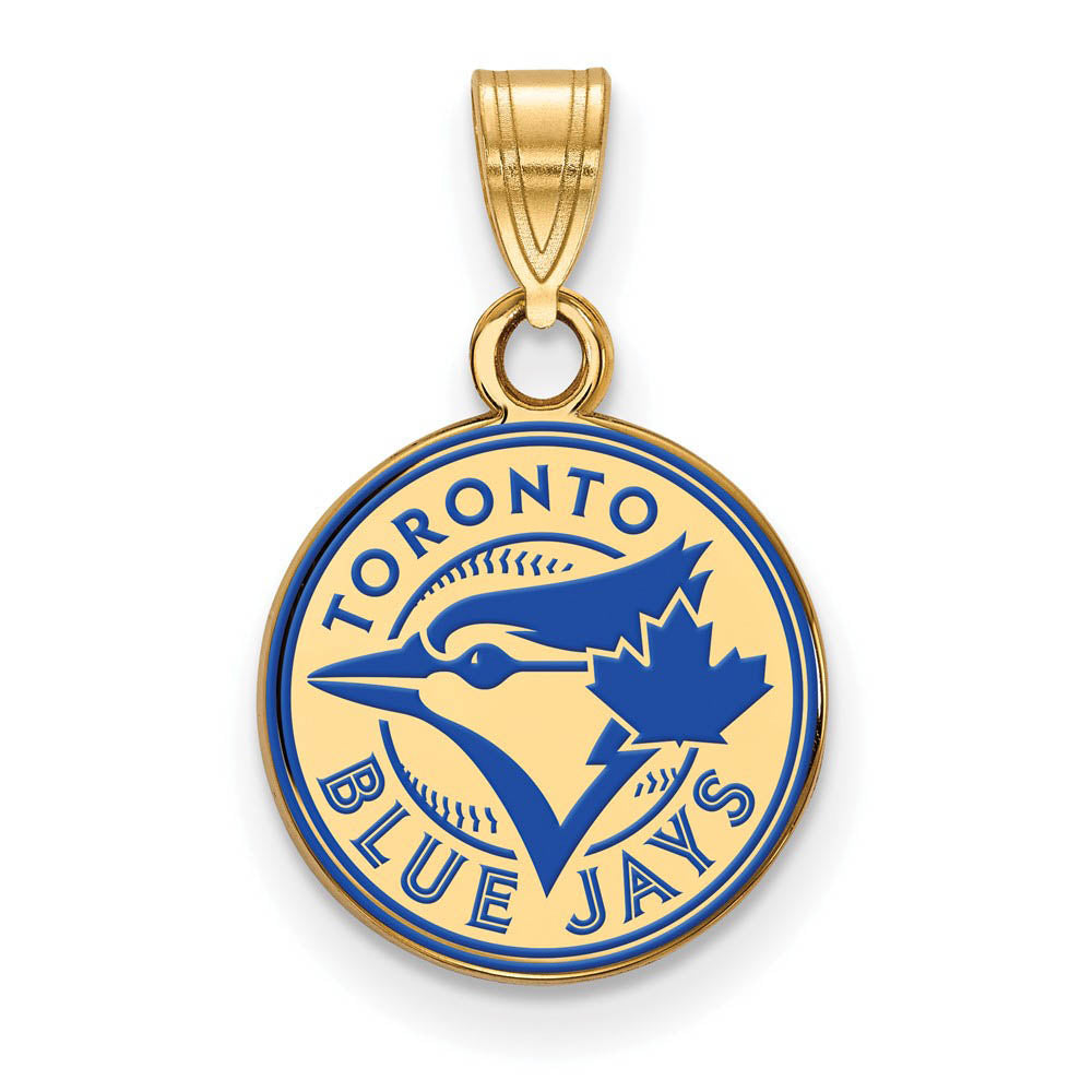 14K Gold Plated Silver MLB Toronto Blue Jays SM Enamel Disc Pendant, Item P33347 by The Black Bow Jewelry Co.