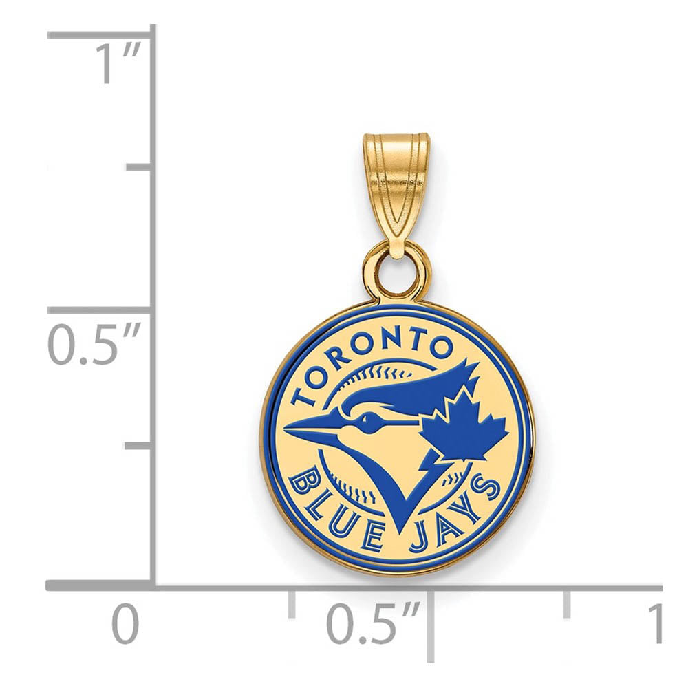 Alternate view of the 14K Gold Plated Silver MLB Toronto Blue Jays SM Enamel Disc Pendant by The Black Bow Jewelry Co.