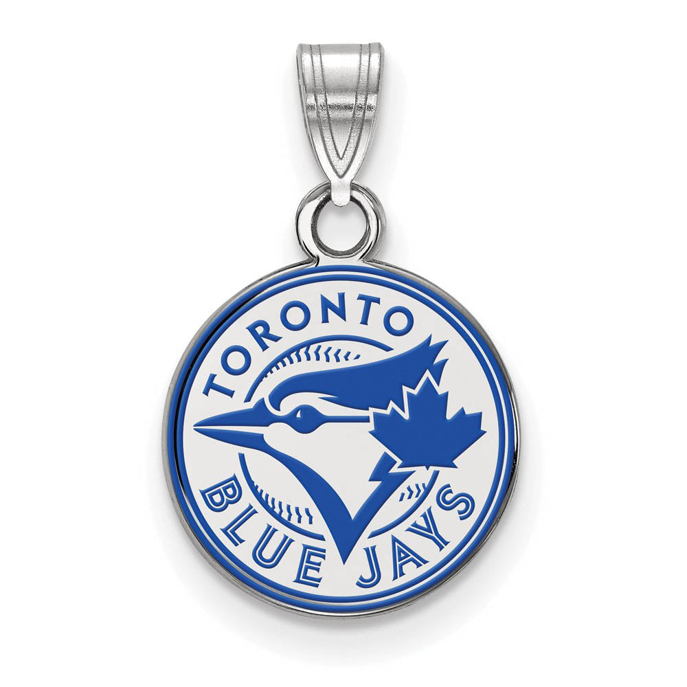 Sterling Silver MLB Toronto Blue Jays SM Enamel Disc Pendant, Item P33359 by The Black Bow Jewelry Co.
