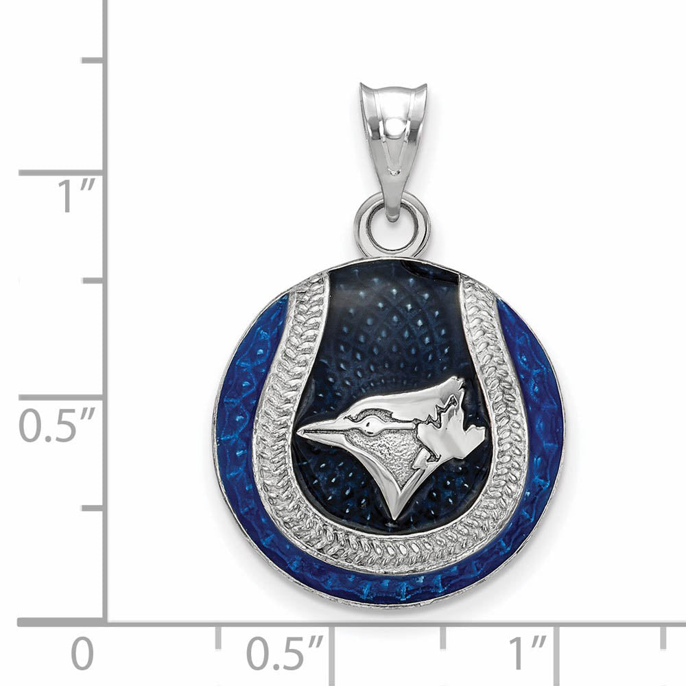 Alternate view of the Sterling Silver MLB Toronto Blue Jays LG Enamel Baseball Pendant by The Black Bow Jewelry Co.