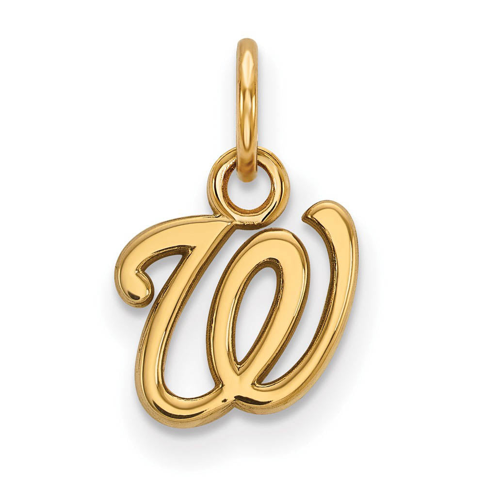 10K Yellow Gold MLB Washington Nationals XS (Tiny) Letter W Charm, Item P33376 by The Black Bow Jewelry Co.