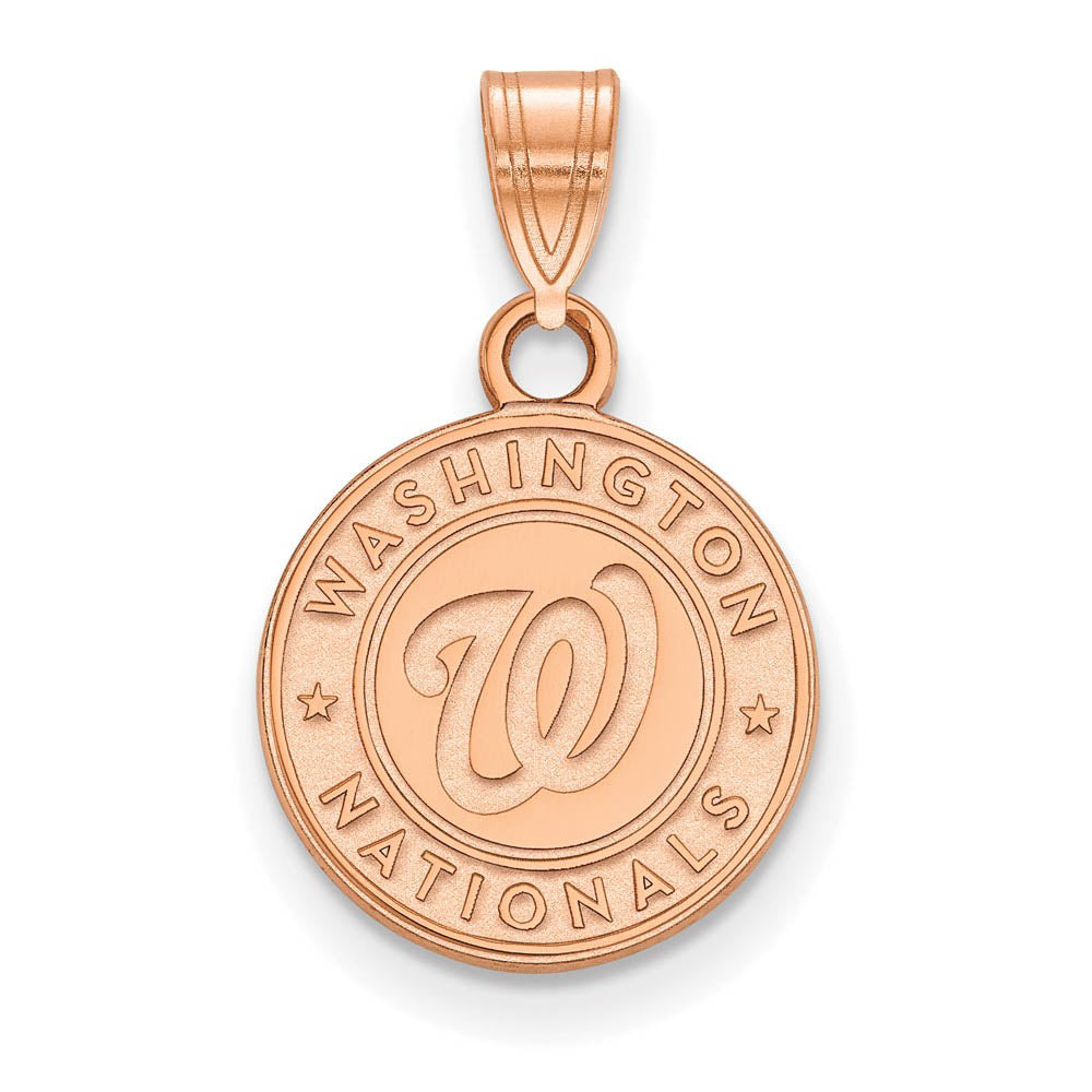 14K Rose Gold MLB Washington Nationals Small Script Logo Disc Pendant, Item P33381 by The Black Bow Jewelry Co.