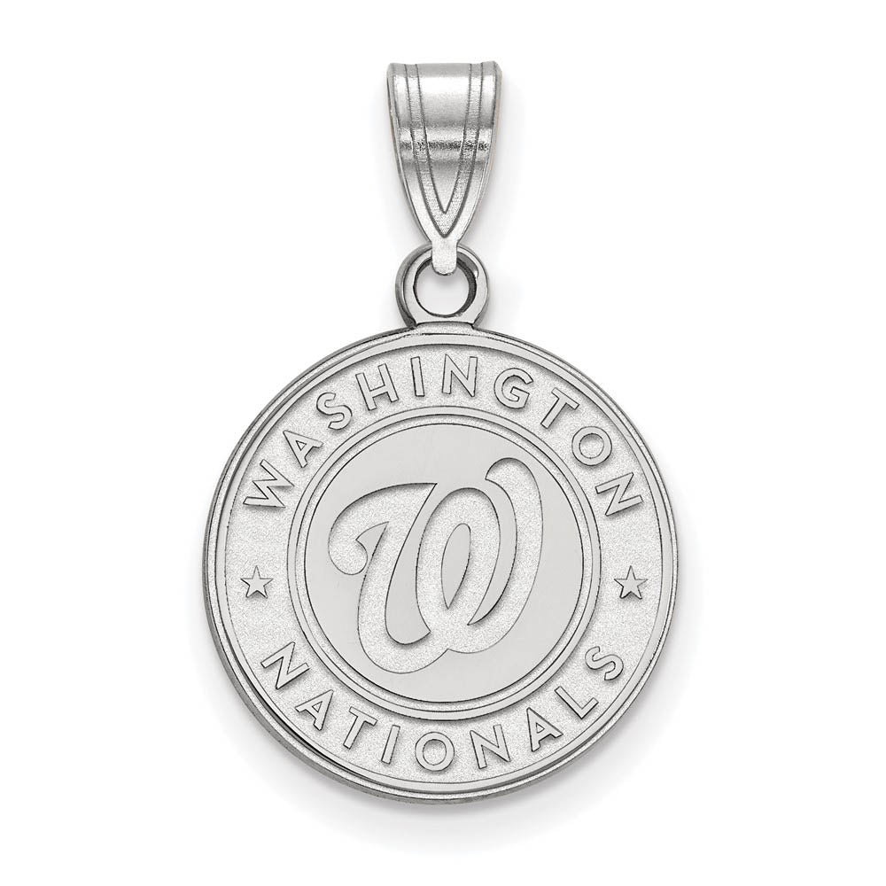 14K White Gold MLB Washington Nationals MD Script Logo Disc Pendant, Item P33383 by The Black Bow Jewelry Co.