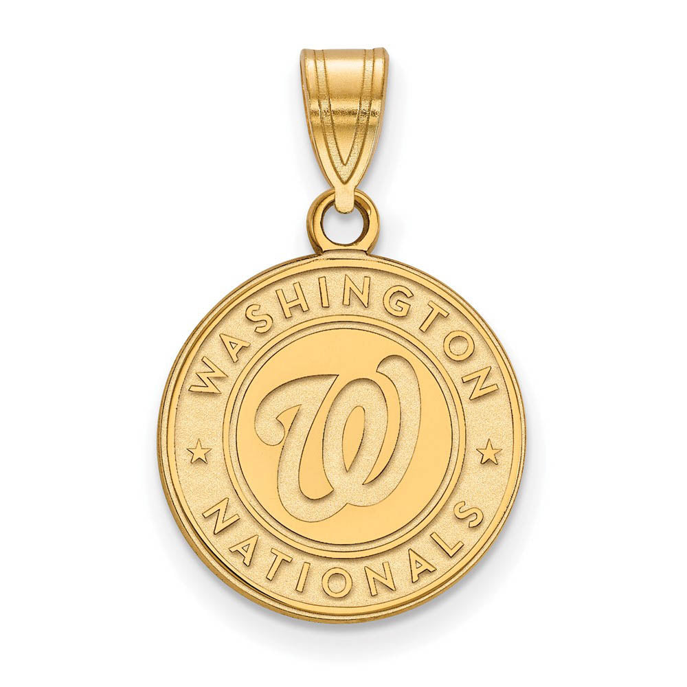 14K Gold Plated Silver MLB Washington Nationals MD Logo Disc Pendant, Item P33399 by The Black Bow Jewelry Co.