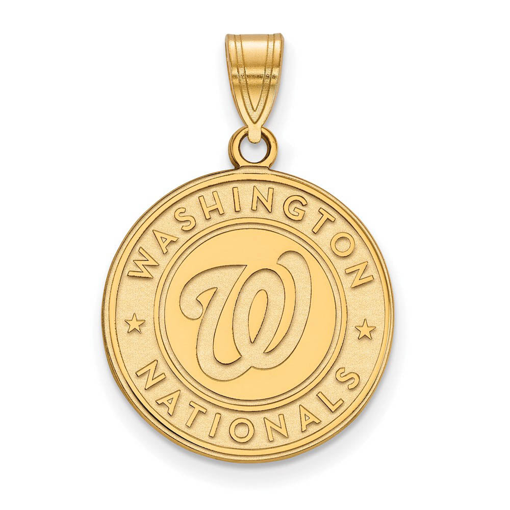 14K Gold Plated Silver MLB Washington Nationals LG Logo Disc Pendant, Item P33400 by The Black Bow Jewelry Co.