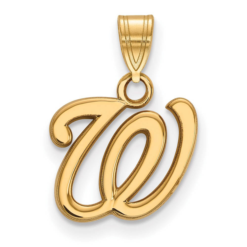 14K Gold Plated Silver MLB Washington Nationals Small Letter W Pendant, Item P33402 by The Black Bow Jewelry Co.