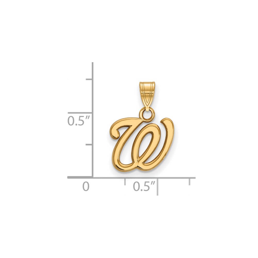 Alternate view of the 14K Gold Plated Silver MLB Washington Nationals Small Letter W Pendant by The Black Bow Jewelry Co.