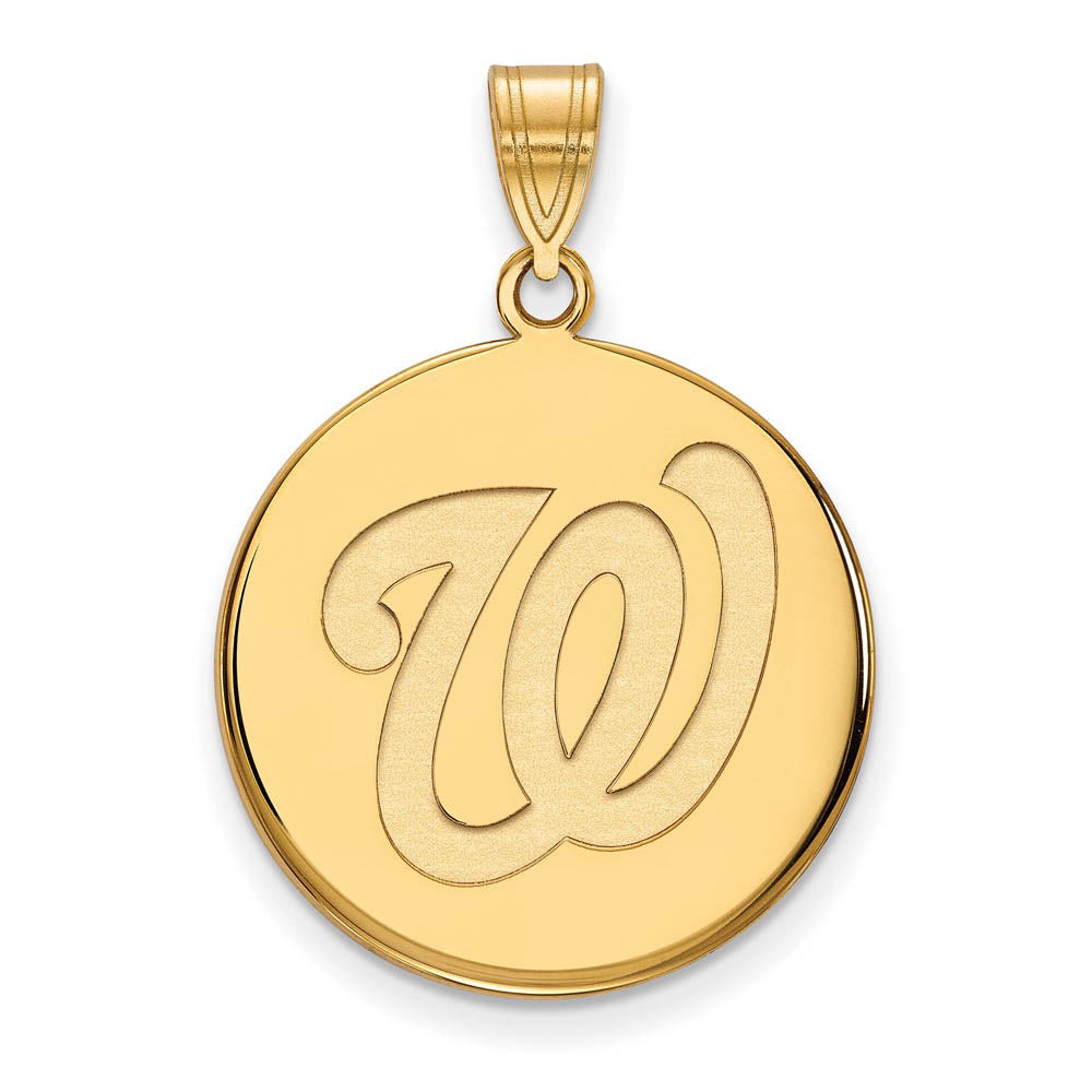 14K Gold Plated Silver MLB Washington Nationals Large Disc Pendant, Item P33405 by The Black Bow Jewelry Co.