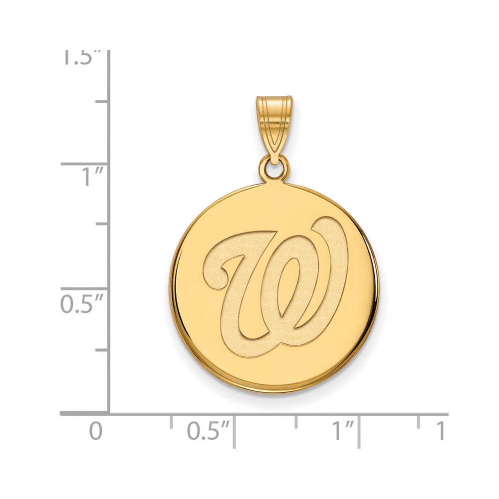 Alternate view of the 14K Gold Plated Silver MLB Washington Nationals Large Disc Pendant by The Black Bow Jewelry Co.