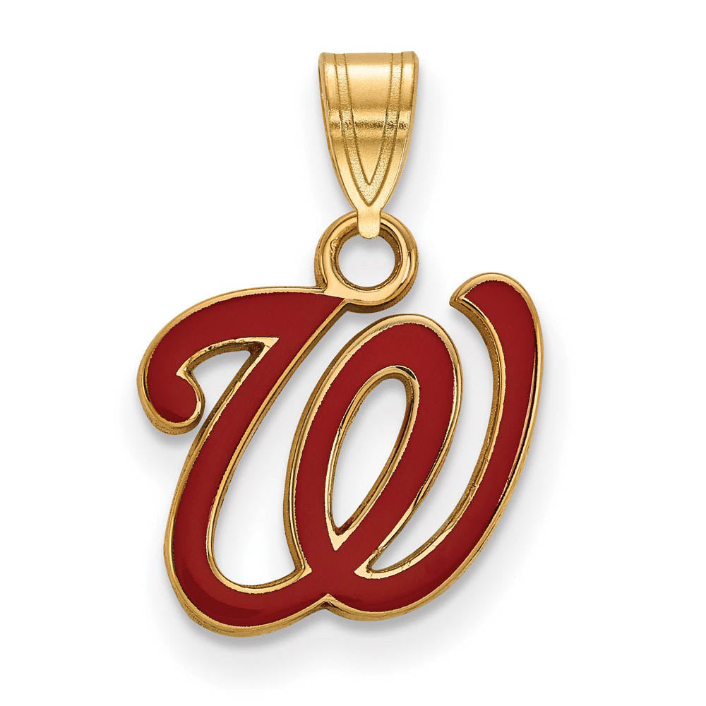 14K Gold Plated Silver MLB Washington Nationals SM Enamel W Pendant, Item P33406 by The Black Bow Jewelry Co.