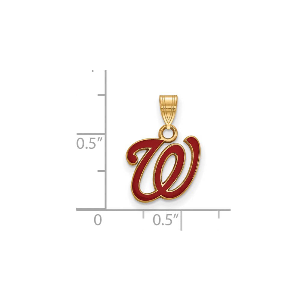 Alternate view of the 14K Gold Plated Silver MLB Washington Nationals SM Enamel W Pendant by The Black Bow Jewelry Co.