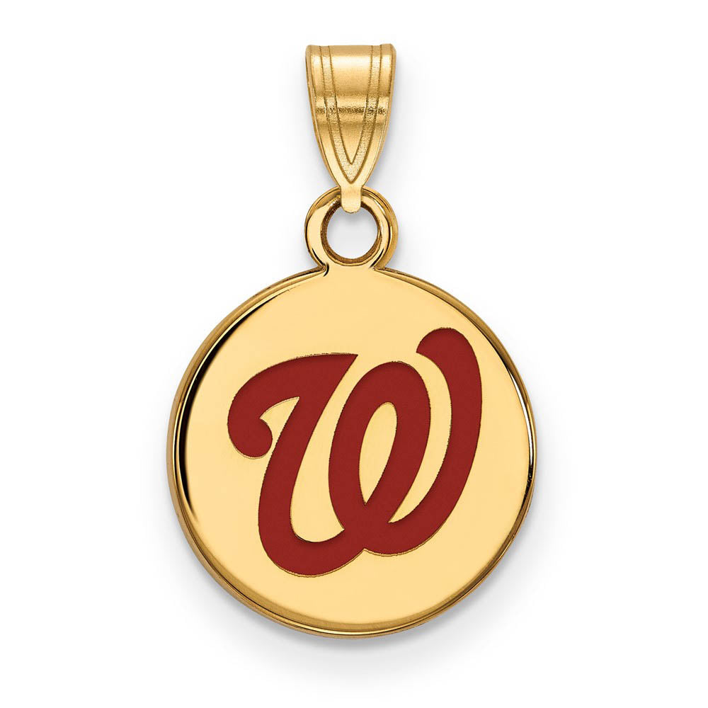 14K Gold Plated Silver MLB Washington Nationals SM Enamel Disc Pendant, Item P33407 by The Black Bow Jewelry Co.