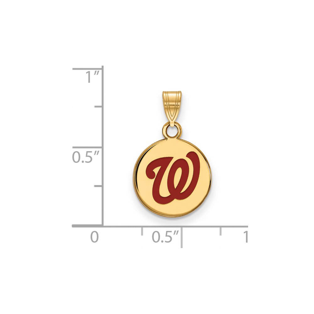 Alternate view of the 14K Gold Plated Silver MLB Washington Nationals SM Enamel Disc Pendant by The Black Bow Jewelry Co.