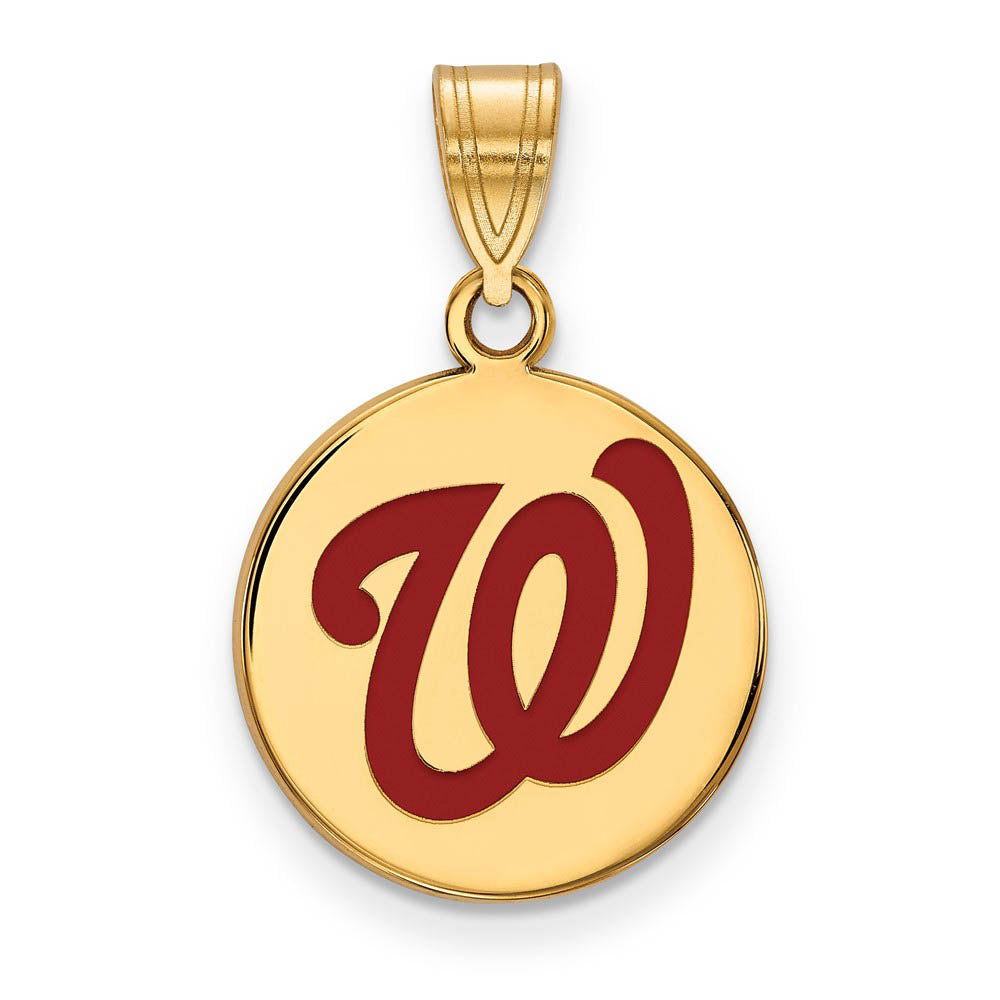 14K Gold Plated Silver MLB Washington Nationals MD Enamel Disc Pendant, Item P33408 by The Black Bow Jewelry Co.