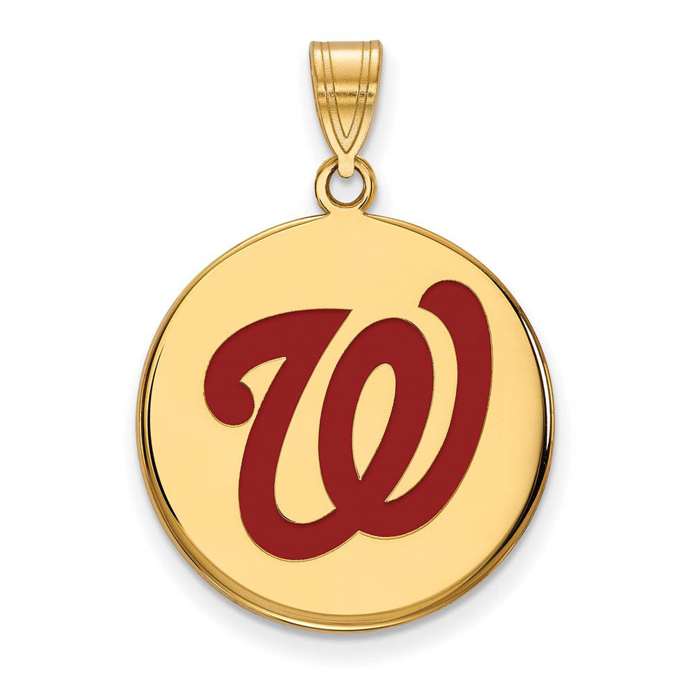 14K Gold Plated Silver MLB Washington Nationals LG Enamel Disc Pendant, Item P33409 by The Black Bow Jewelry Co.