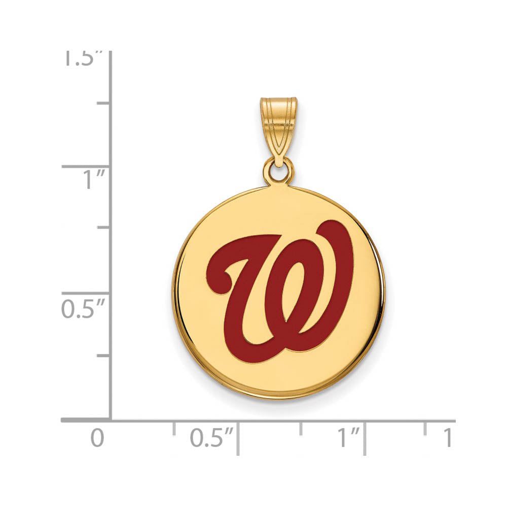 Alternate view of the 14K Gold Plated Silver MLB Washington Nationals LG Enamel Disc Pendant by The Black Bow Jewelry Co.