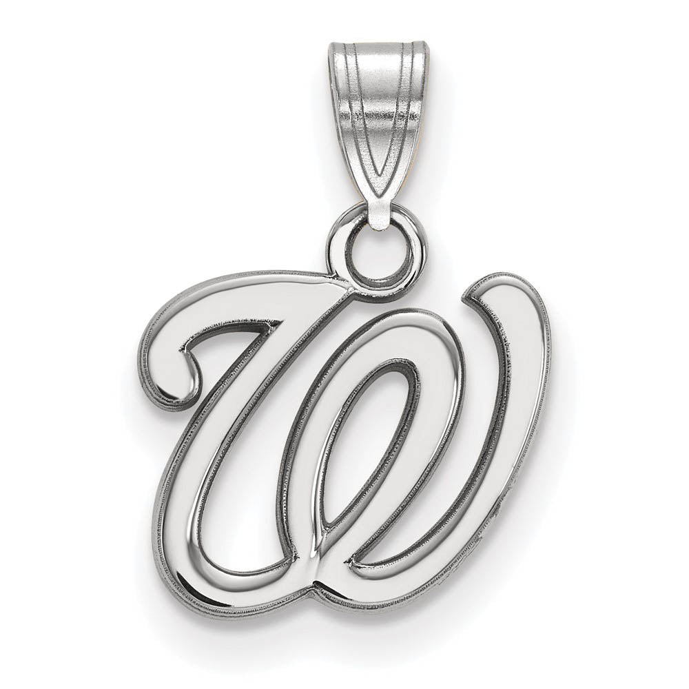 Sterling Silver MLB Washington Nationals Small Letter W Pendant, Item P33415 by The Black Bow Jewelry Co.