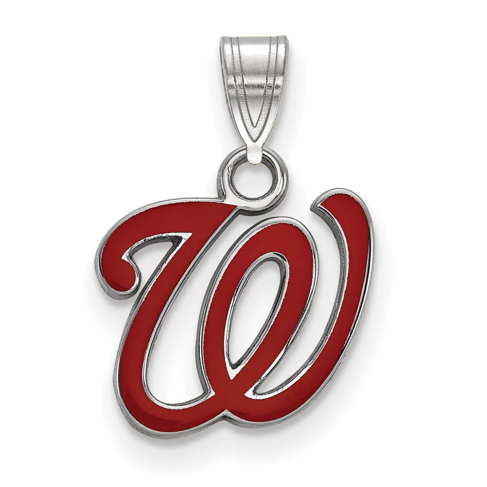 Sterling Silver MLB Washington Nationals Small Enamel W Pendant, Item P33419 by The Black Bow Jewelry Co.