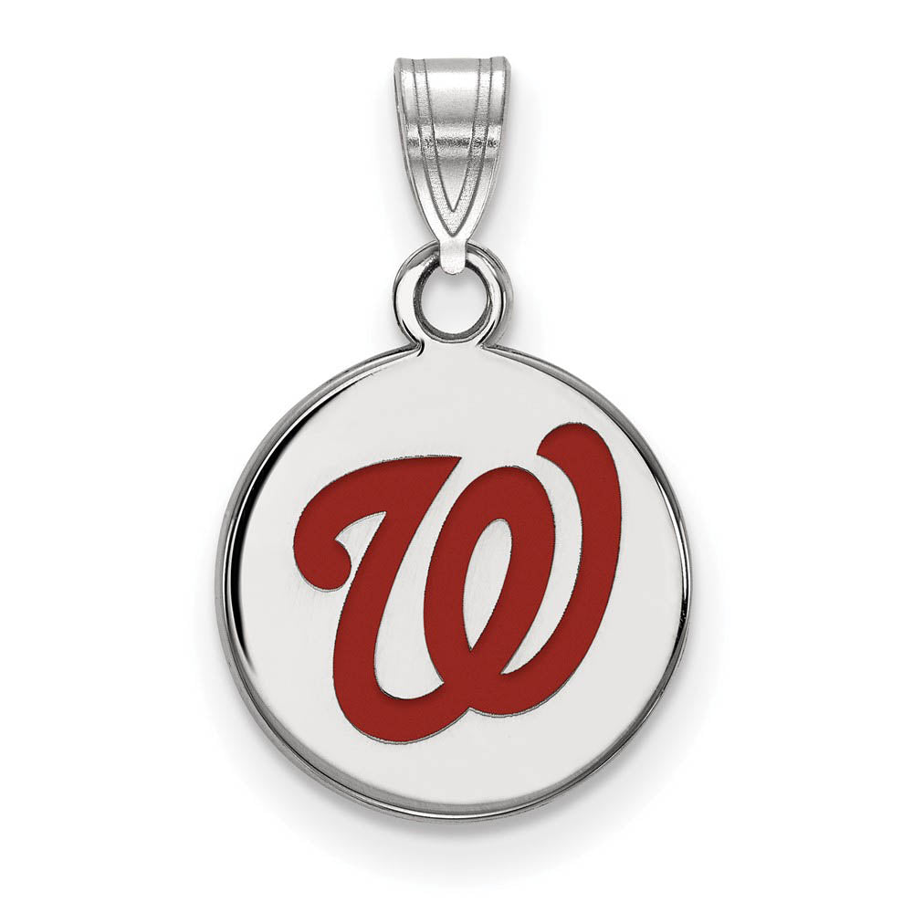 Sterling Silver MLB Washington Nationals Small Enamel Disc Pendant, Item P33420 by The Black Bow Jewelry Co.