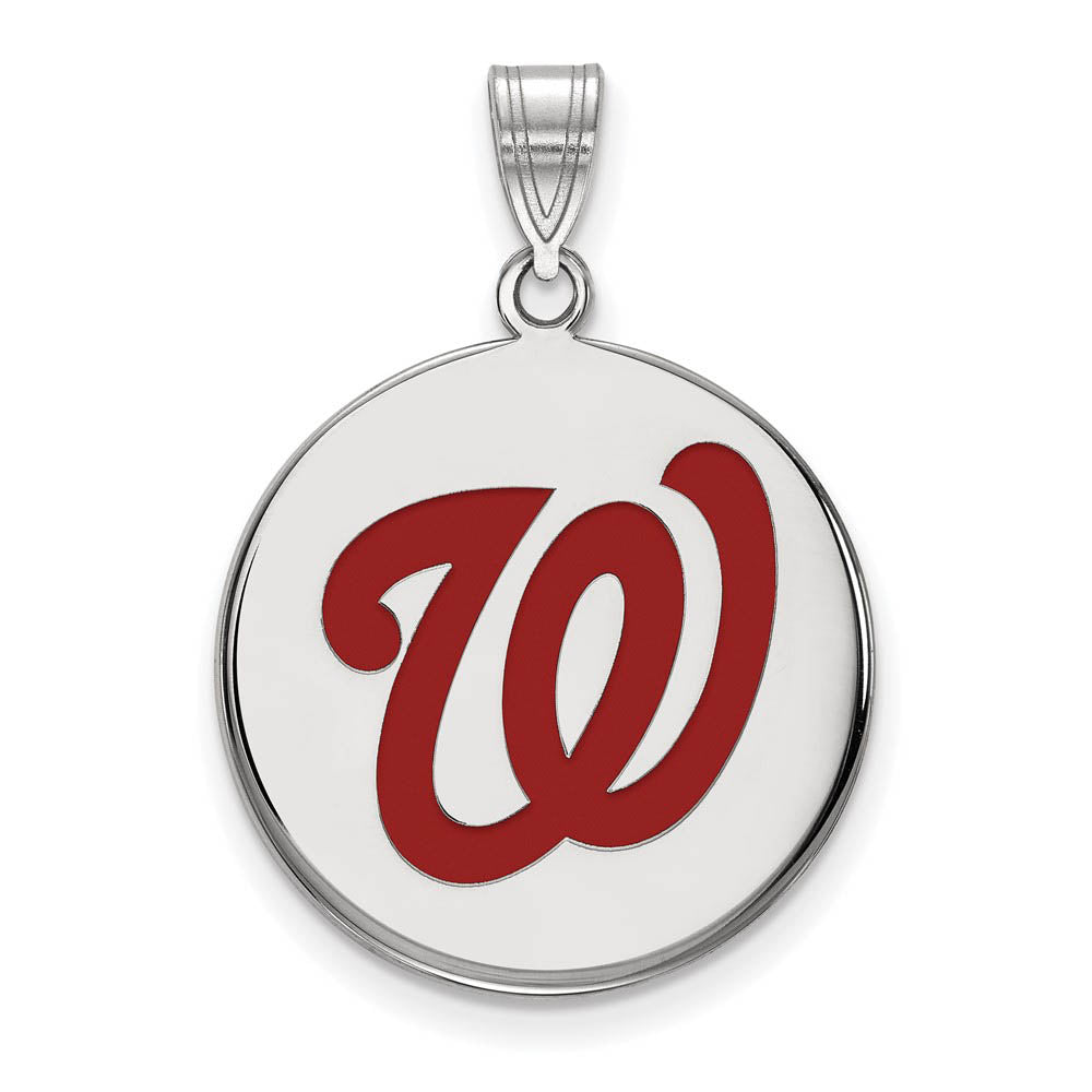 Sterling Silver MLB Washington Nationals Large Enamel Disc Pendant, Item P33422 by The Black Bow Jewelry Co.