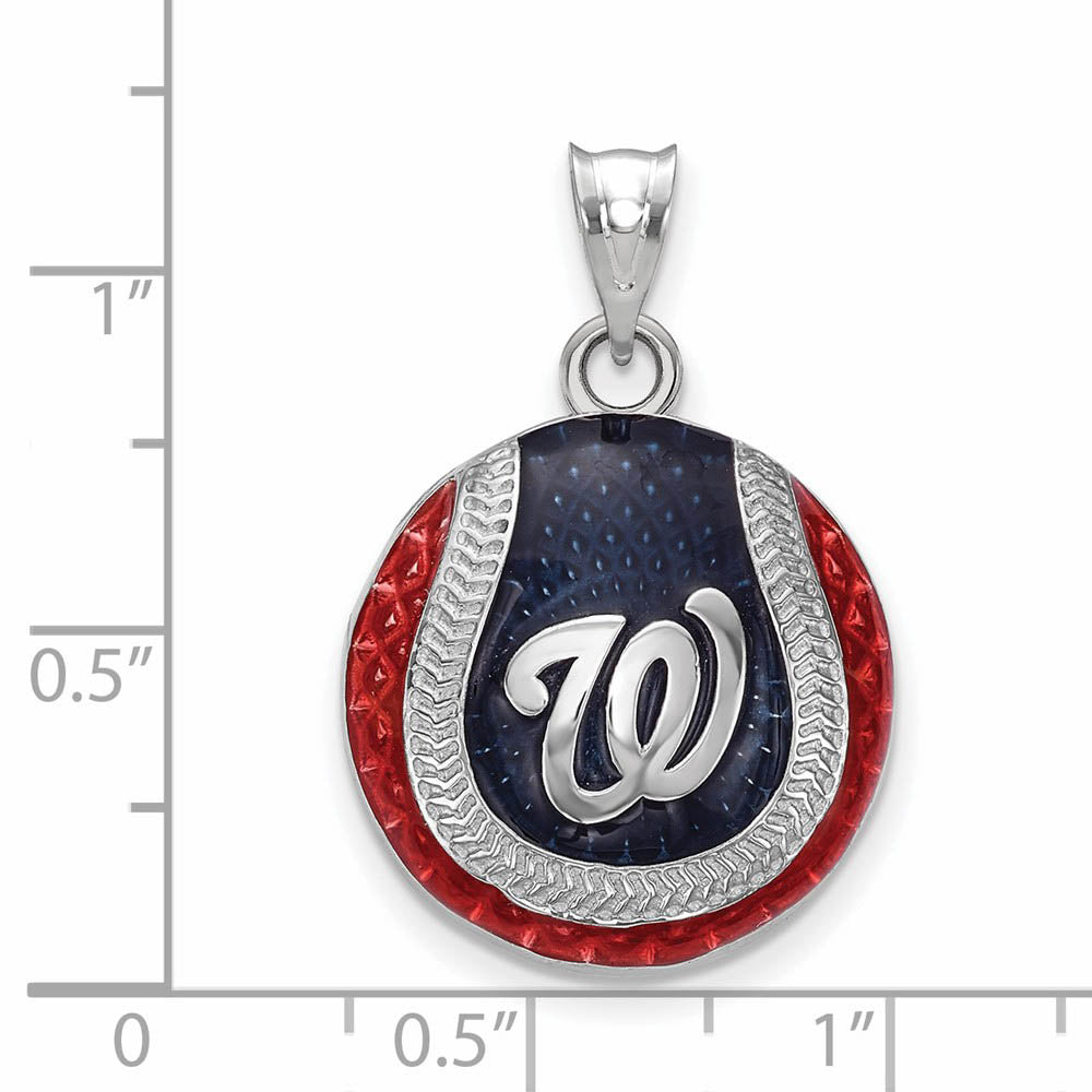 Alternate view of the Sterling Silver MLB Washington Nationals LG Enamel Baseball Pendant by The Black Bow Jewelry Co.