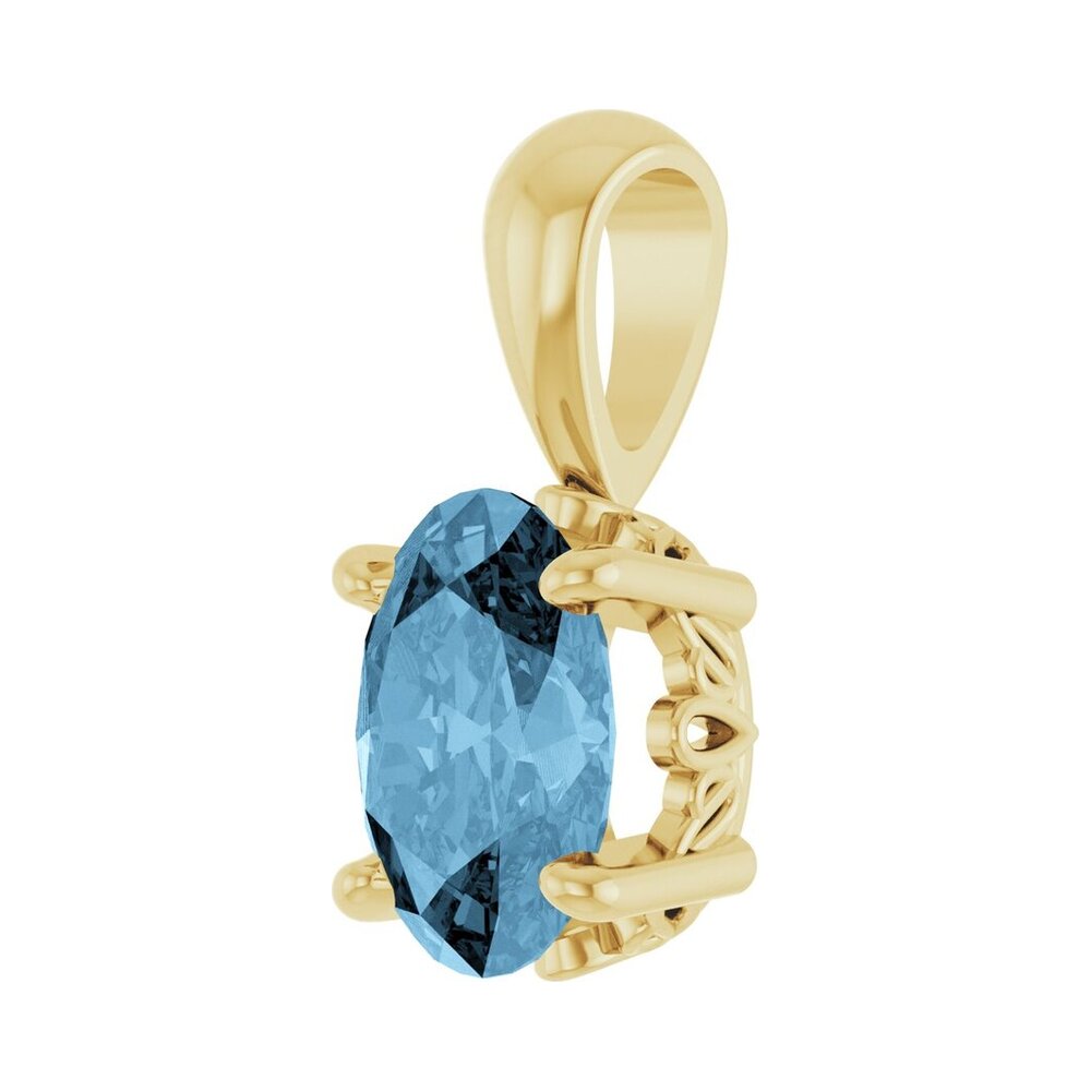 Alternate view of the 14K Yellow Gold Natural Sky Blue Topaz Scroll Pendant, 6x4mm Oval by The Black Bow Jewelry Co.