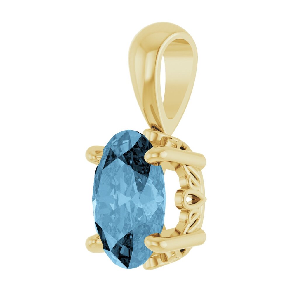 Alternate view of the 14K Yellow Gold Natural Sky Blue Topaz Scroll Pendant, 7x5mm Oval by The Black Bow Jewelry Co.