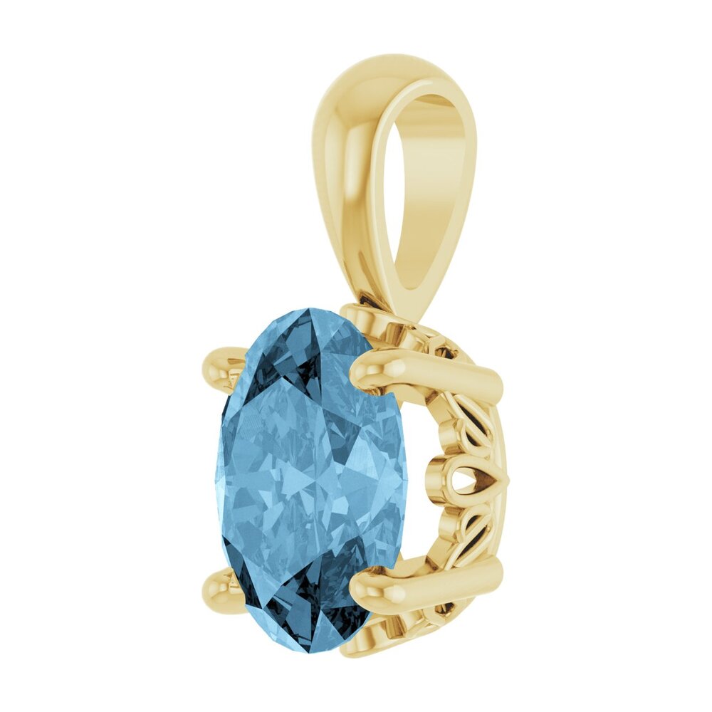 Alternate view of the 14K Yellow Gold Natural Sky Blue Topaz Scroll Pendant, 8x6mm Oval by The Black Bow Jewelry Co.