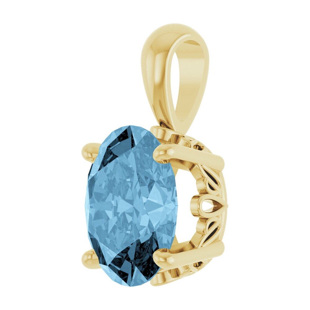 Alternate view of the 14K Yellow Gold Natural Sky Blue Topaz Scroll Pendant, 9x7mm Oval by The Black Bow Jewelry Co.