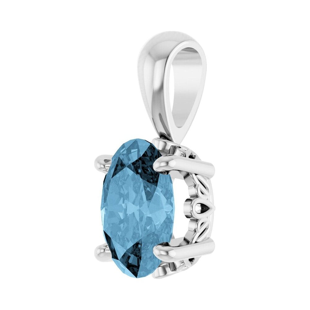 Alternate view of the 14K White Gold Natural Sky Blue Topaz Scroll Pendant, 6x4mm Oval by The Black Bow Jewelry Co.