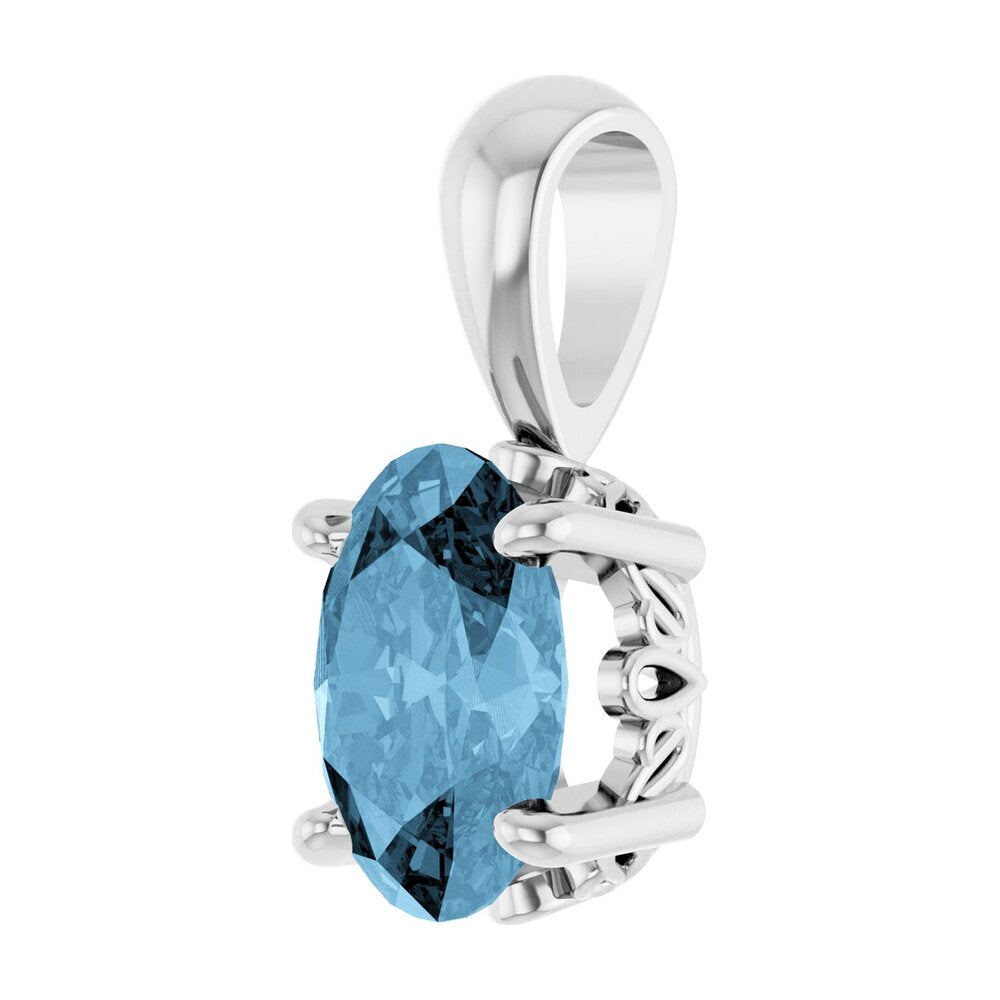 Alternate view of the 14K White Gold Natural Sky Blue Topaz Scroll Pendant, 7x5mm Oval by The Black Bow Jewelry Co.