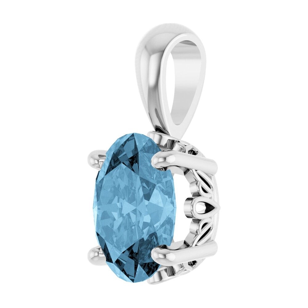 Alternate view of the 14K White Gold Natural Sky Blue Topaz Scroll Pendant, 8x6mm Oval by The Black Bow Jewelry Co.