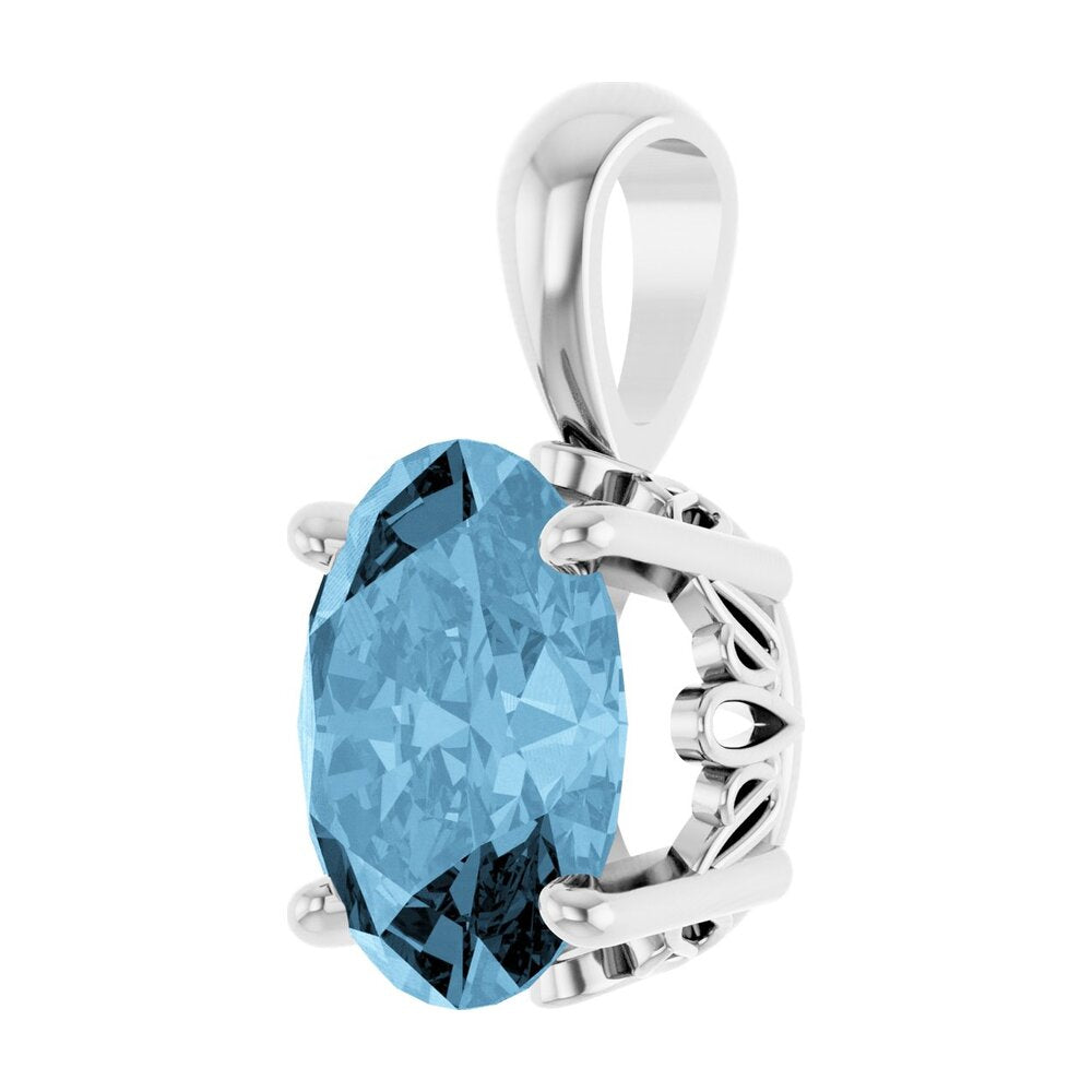 Alternate view of the 14K White Gold Natural Sky Blue Topaz Scroll Pendant, 9x7mm Oval by The Black Bow Jewelry Co.