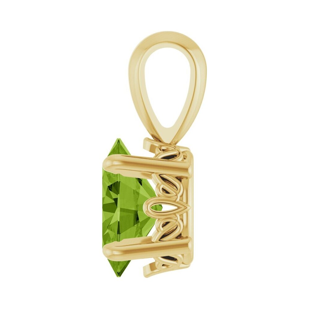 Alternate view of the 14K Yellow Gold Natural Peridot Scroll Pendant, 6x4mm Oval by The Black Bow Jewelry Co.