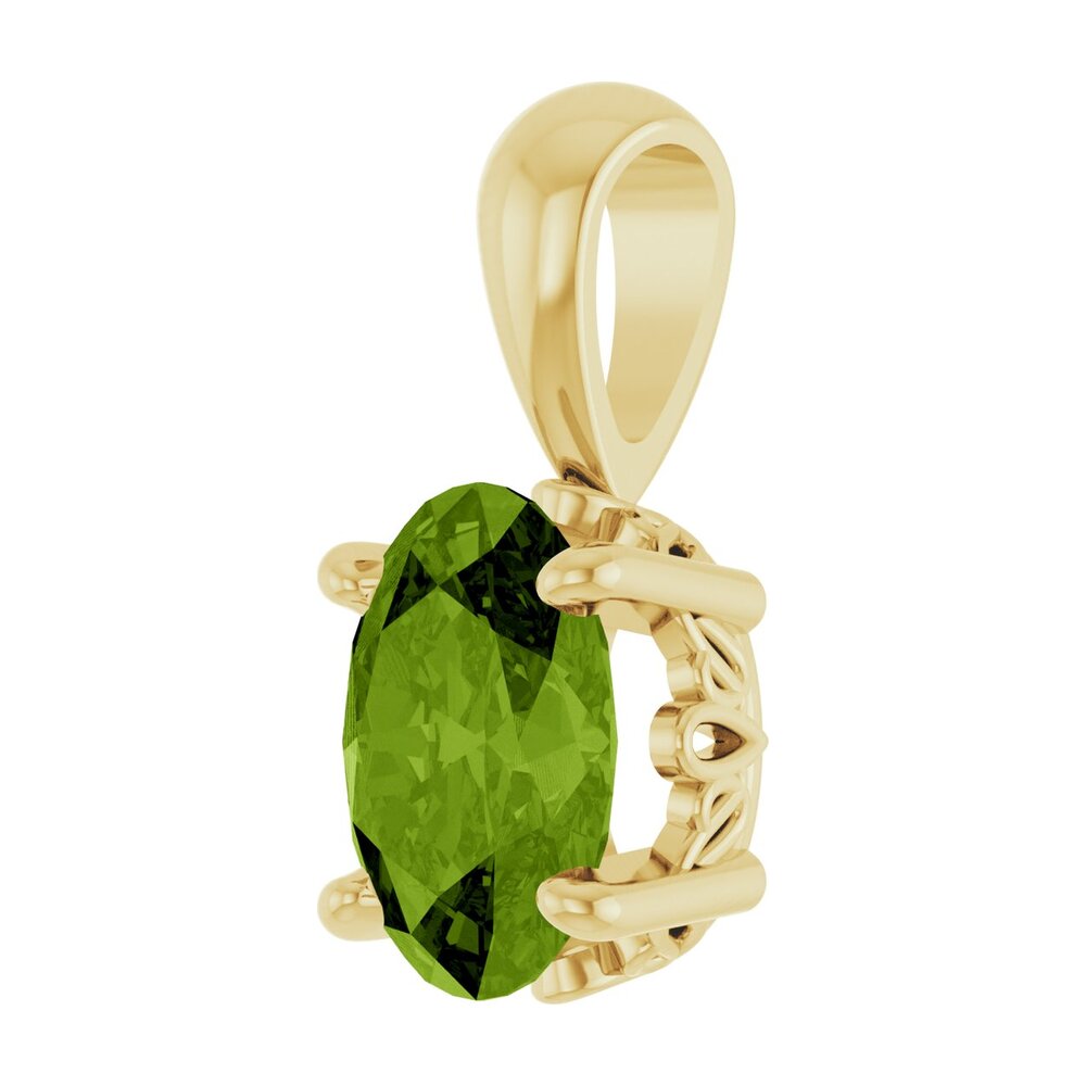 Alternate view of the 14K Yellow Gold Natural Peridot Scroll Pendant, 7x5mm Oval by The Black Bow Jewelry Co.