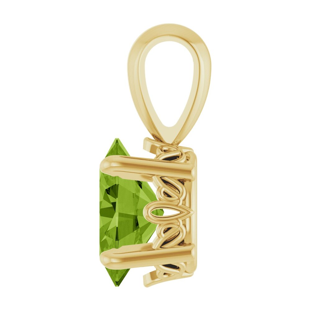 Alternate view of the 14K Yellow Gold Natural Peridot Scroll Pendant, 7x5mm Oval by The Black Bow Jewelry Co.