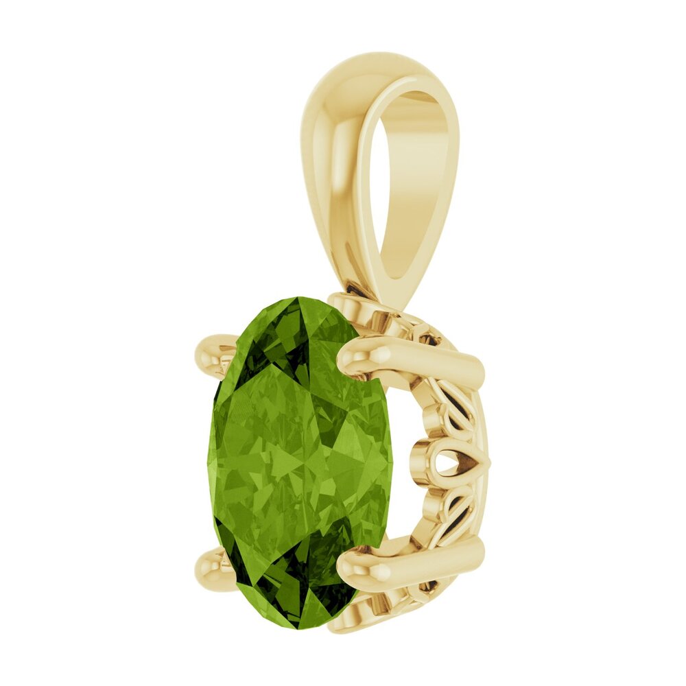 Alternate view of the 14K Yellow Gold Natural Peridot Scroll Pendant, 8x6mm Oval by The Black Bow Jewelry Co.