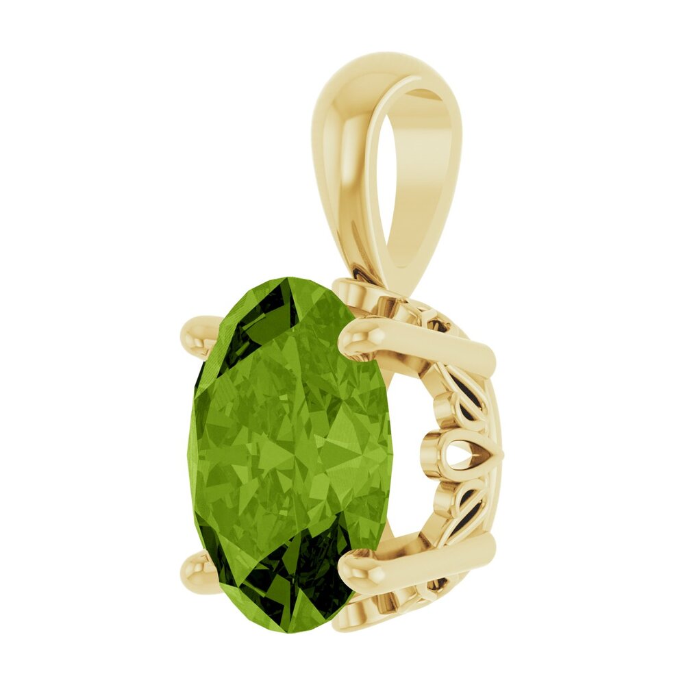 Alternate view of the 14K Yellow Gold Natural Peridot Scroll Pendant, 9x7mm Oval by The Black Bow Jewelry Co.