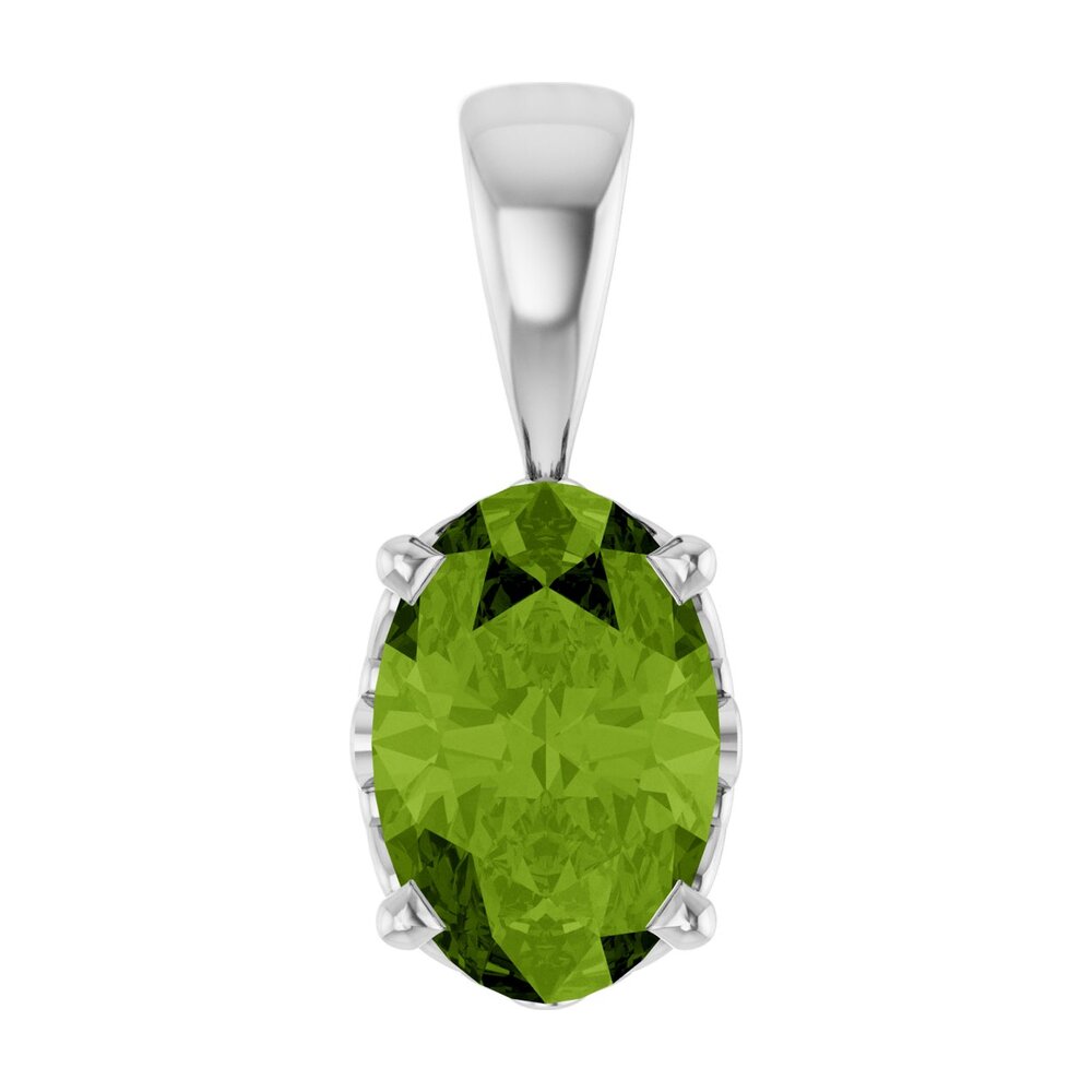 14K White Gold Natural Peridot Scroll Pendant, 6x4mm Oval, Item P33431-6 by The Black Bow Jewelry Co.
