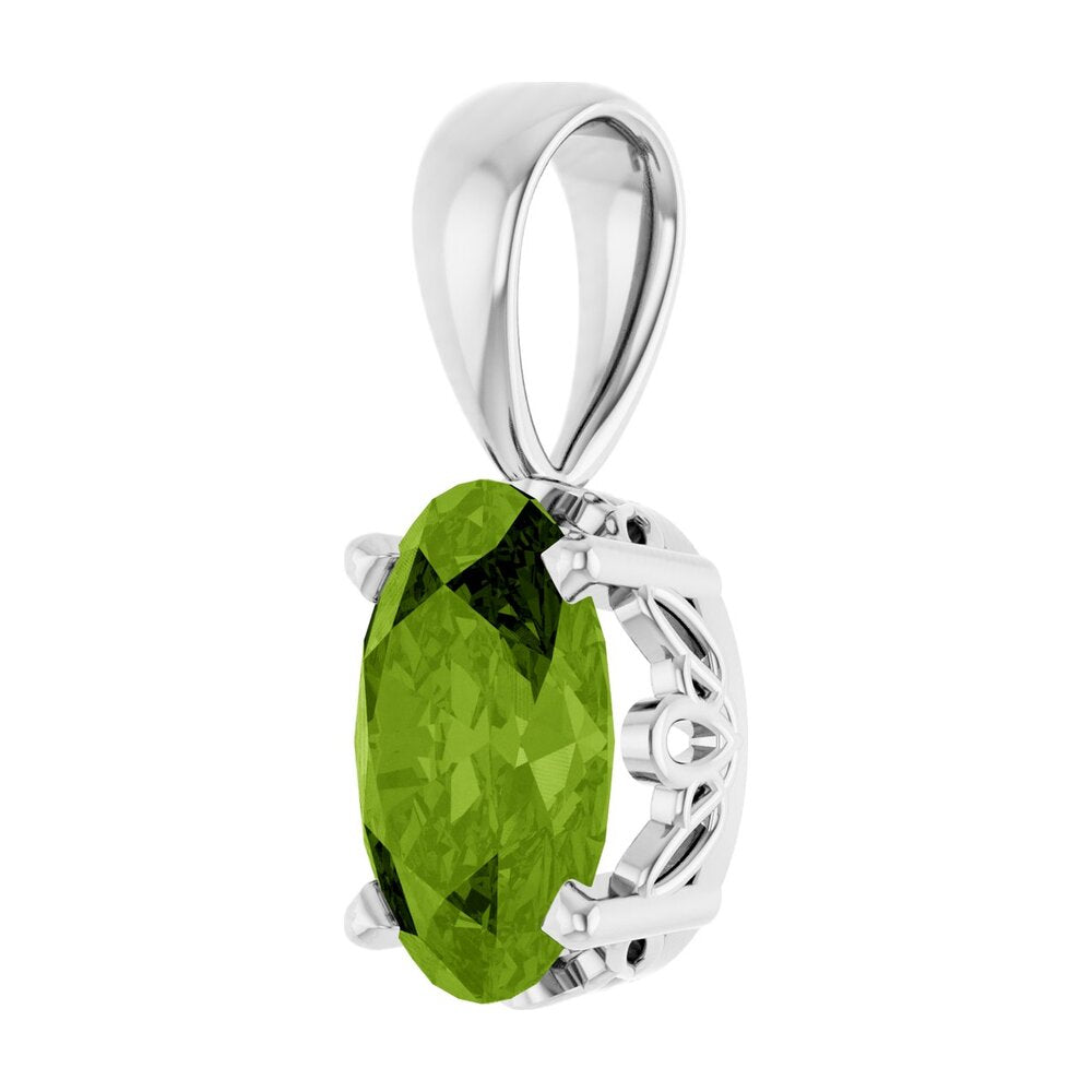 Alternate view of the 14K White Gold Natural Peridot Scroll Pendant, 6x4mm Oval by The Black Bow Jewelry Co.