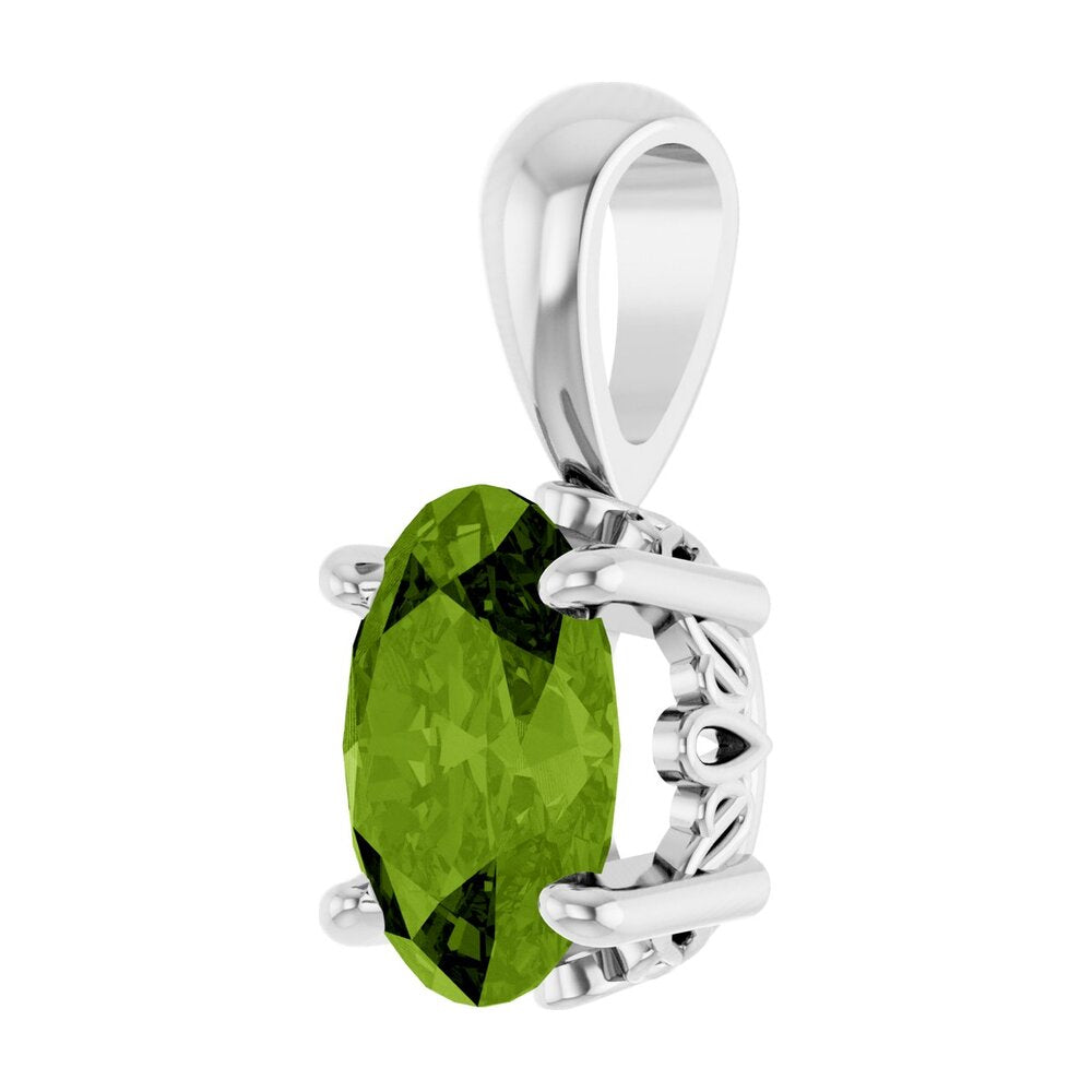 Alternate view of the 14K White Gold Natural Peridot Scroll Pendant, 7x5mm Oval by The Black Bow Jewelry Co.