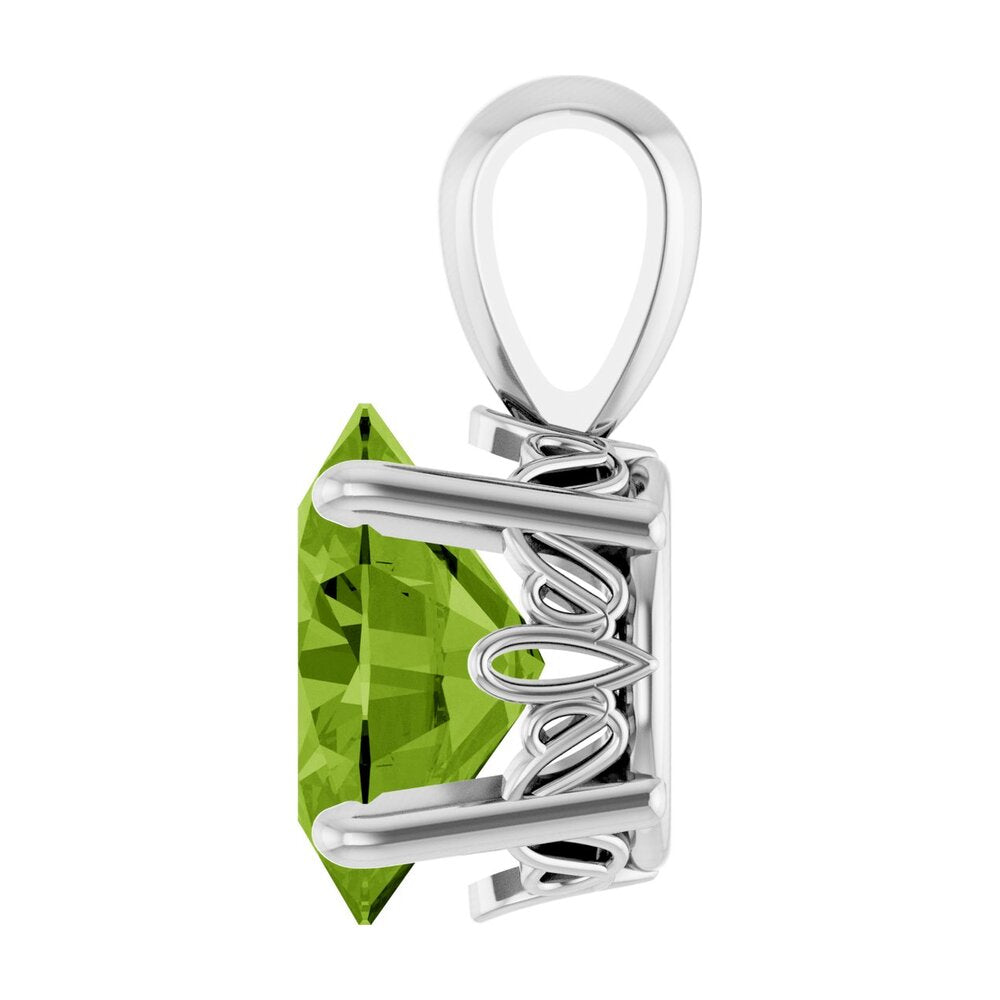 Alternate view of the 14K White Gold Natural Peridot Oval Scroll Pendant by The Black Bow Jewelry Co.