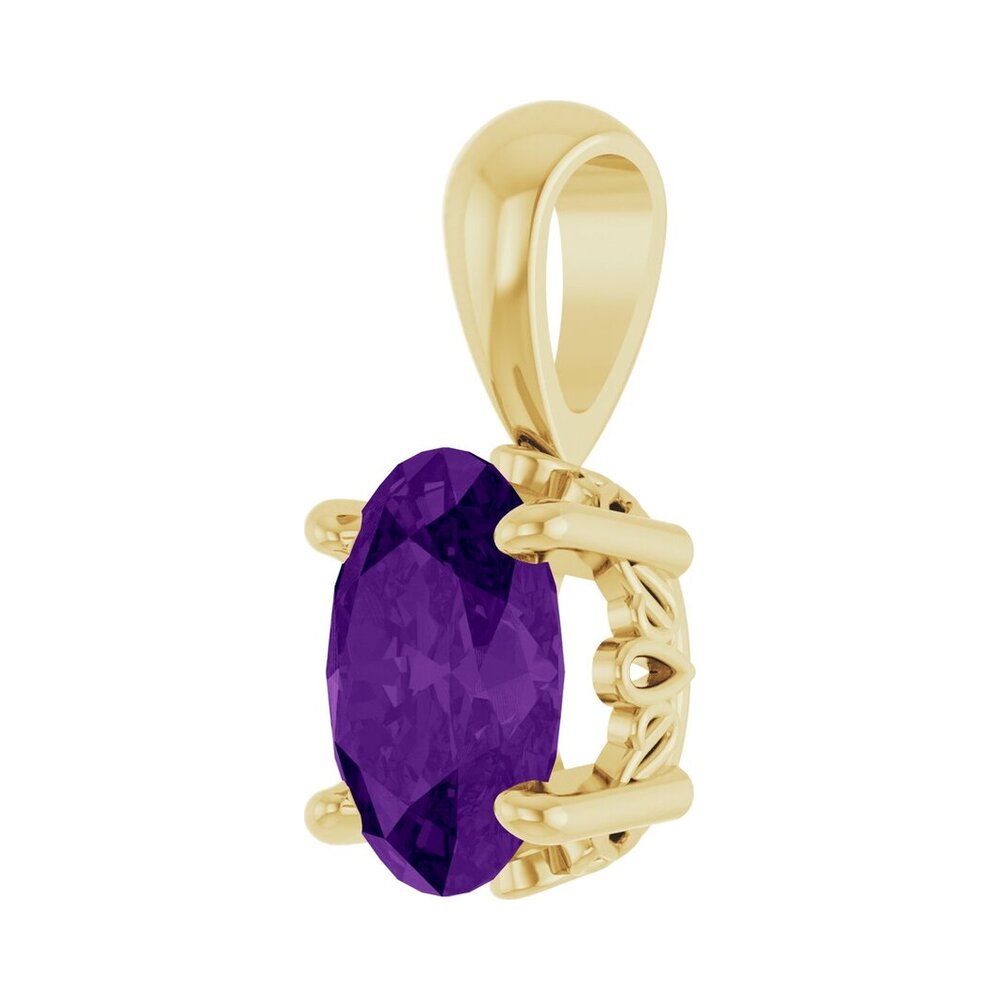Alternate view of the 14K Yellow Gold Natural Amethyst Scroll Pendant, 6x4mm Oval by The Black Bow Jewelry Co.