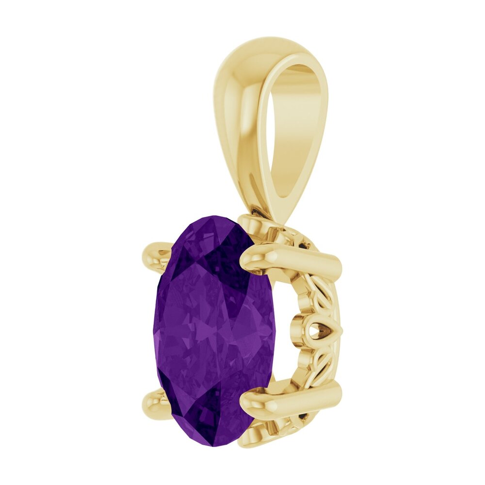 Alternate view of the 14K Yellow Gold Natural Amethyst Scroll Pendant, 7x5mm Oval by The Black Bow Jewelry Co.