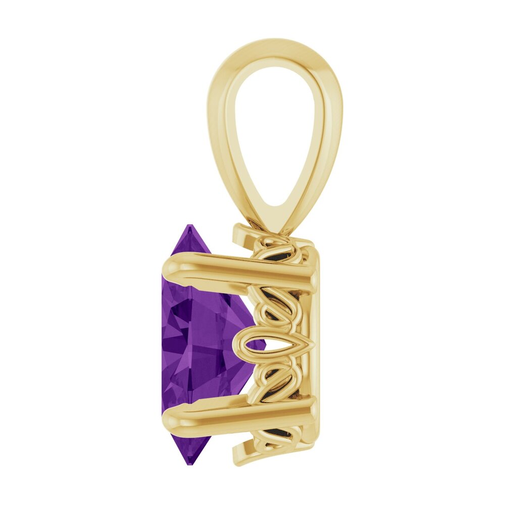 Alternate view of the 14K Yellow Gold Natural Amethyst Scroll Pendant, 7x5mm Oval by The Black Bow Jewelry Co.