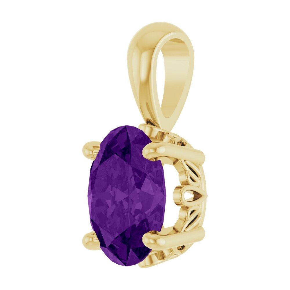 Alternate view of the 14K Yellow Gold Natural Amethyst Scroll Pendant, 8x6mm Oval by The Black Bow Jewelry Co.