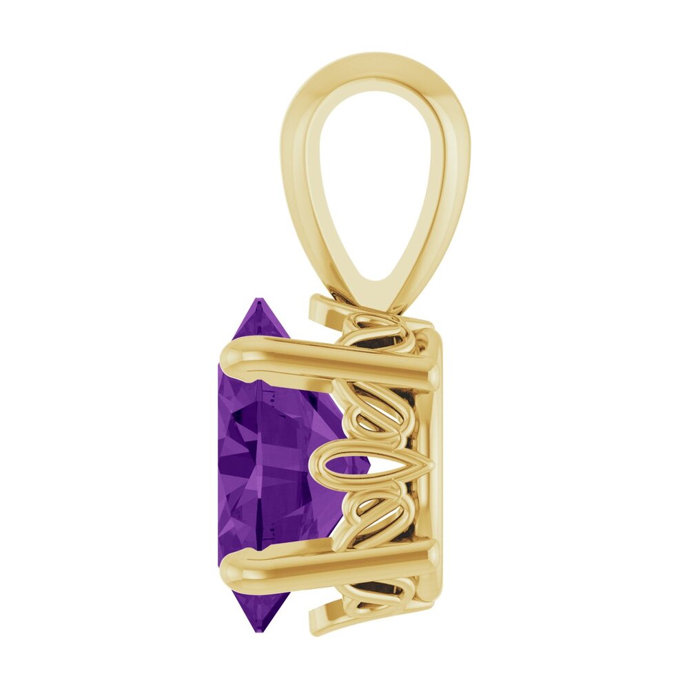Alternate view of the 14K Yellow Gold Natural Amethyst Scroll Pendant, 8x6mm Oval by The Black Bow Jewelry Co.