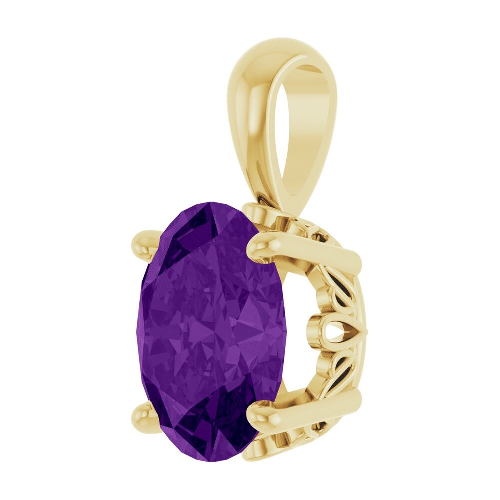 Alternate view of the 14K Yellow Gold Natural Amethyst Scroll Pendant, 9x7mm Oval by The Black Bow Jewelry Co.