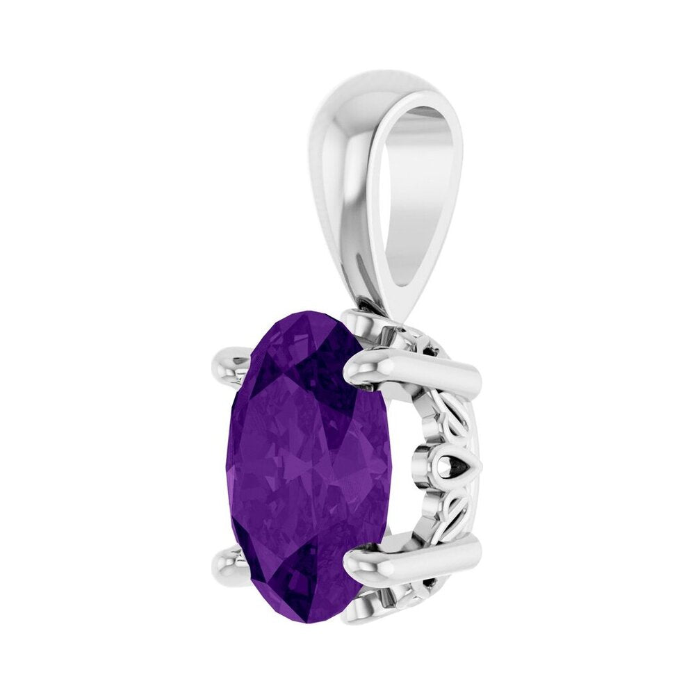Alternate view of the 14K White Gold Natural Amethyst Scroll Pendant, 6x4mm Oval by The Black Bow Jewelry Co.
